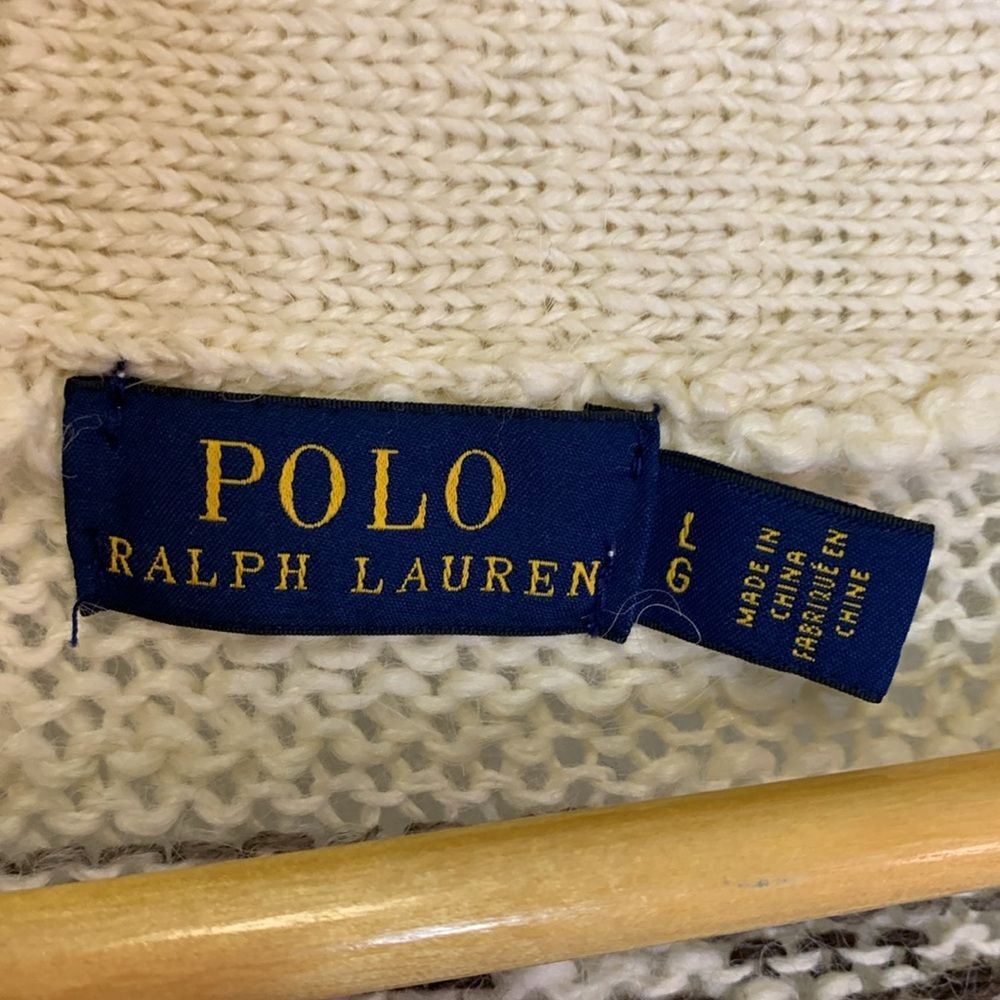 Polo Ralph Lauren Ivory Taupe Nordic Southwestern Wool V-Neck Cardigan Size L - Picture 7 of 14